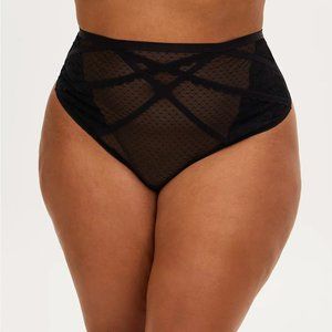 Swiss Dot and Lace Cut Out High Waist Thong